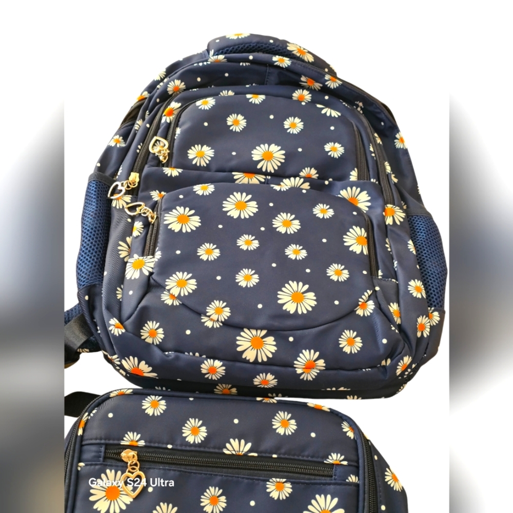 Daisy Printed Backpacks With Lunch Pack Pencil Case 3pcs, Lightweight Water Resi - Picture 6 of 8